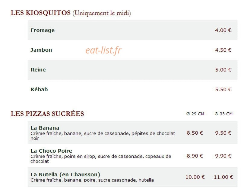 Le Kiosque à Pizzas — carte page 3