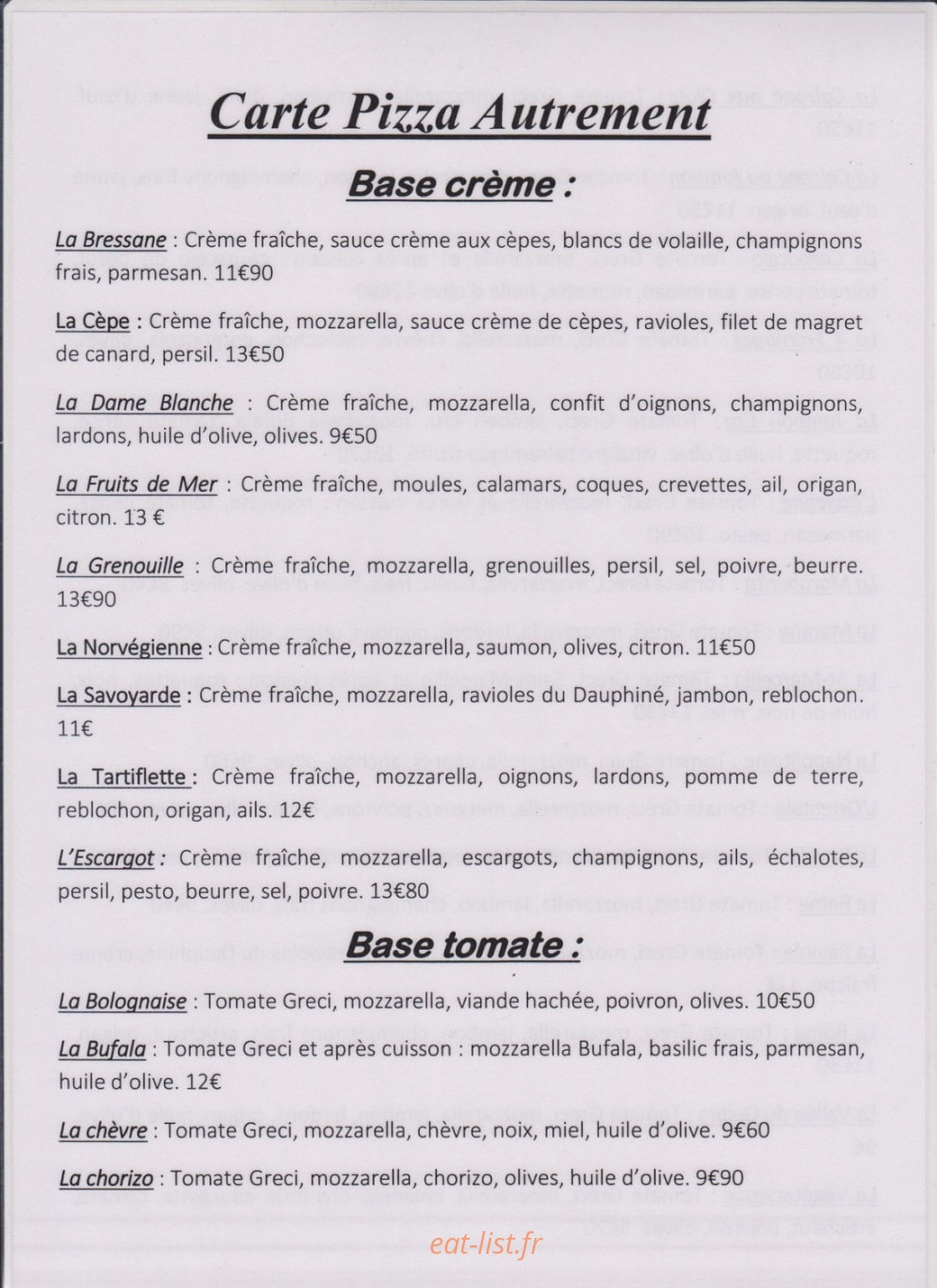 Pizza Autrement — carte page 1