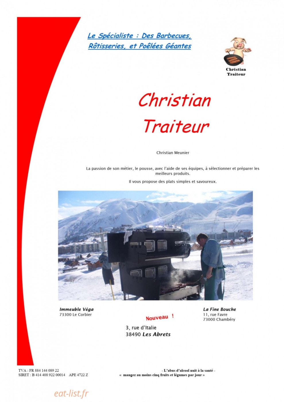 Christian Traiteur — carte page 1