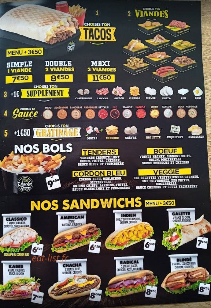 Chacha Tacos — carte page 2