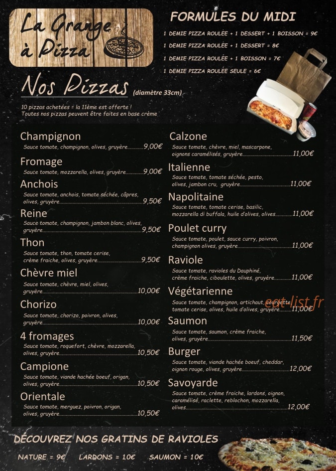 La Grange à Pizza — carte page 1