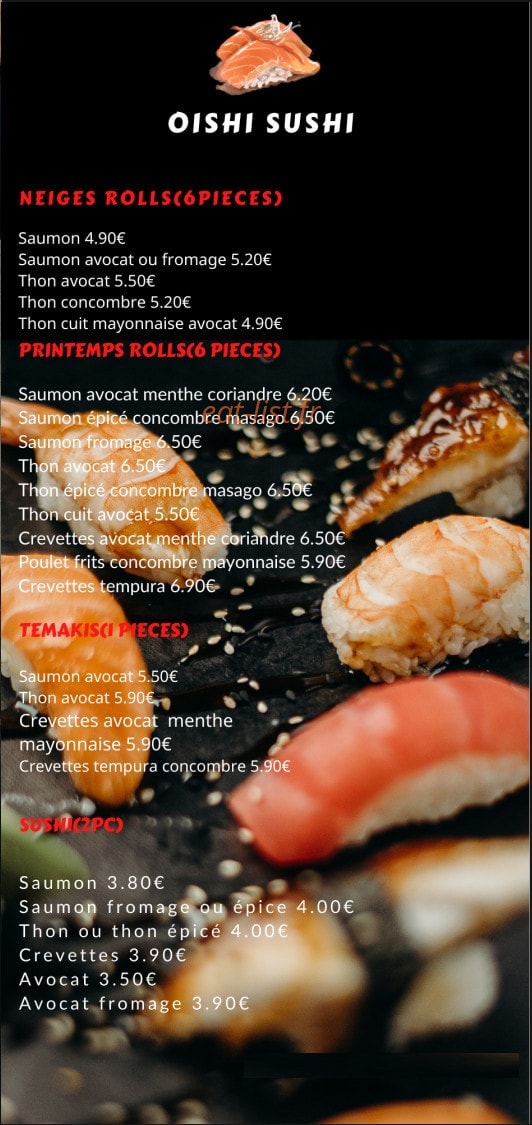 Carte et menu de Oishi Sushi à Les Abrets en Dauphiné — Les oishi sushis