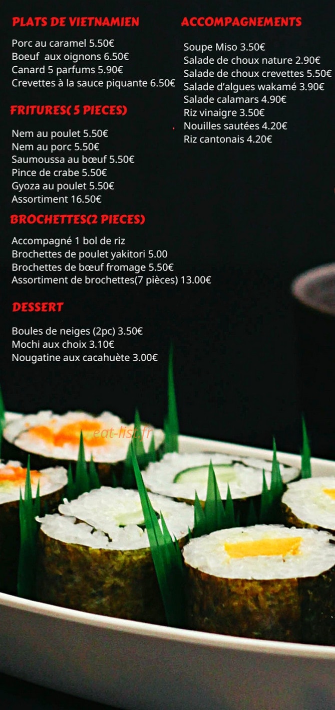 Carte et menu de Oishi Sushi à Les Abrets en Dauphiné — Les plats de vietnam, accompagnements, ...