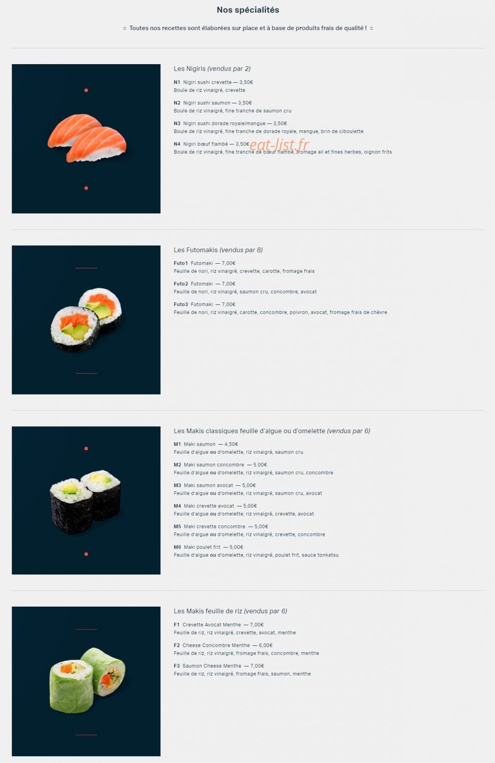 Carte et menu de Sushi Frenchy à Les Abrets — Les nigiris, futomakis, makis classiques feuille d’algue ou d’omelette,...