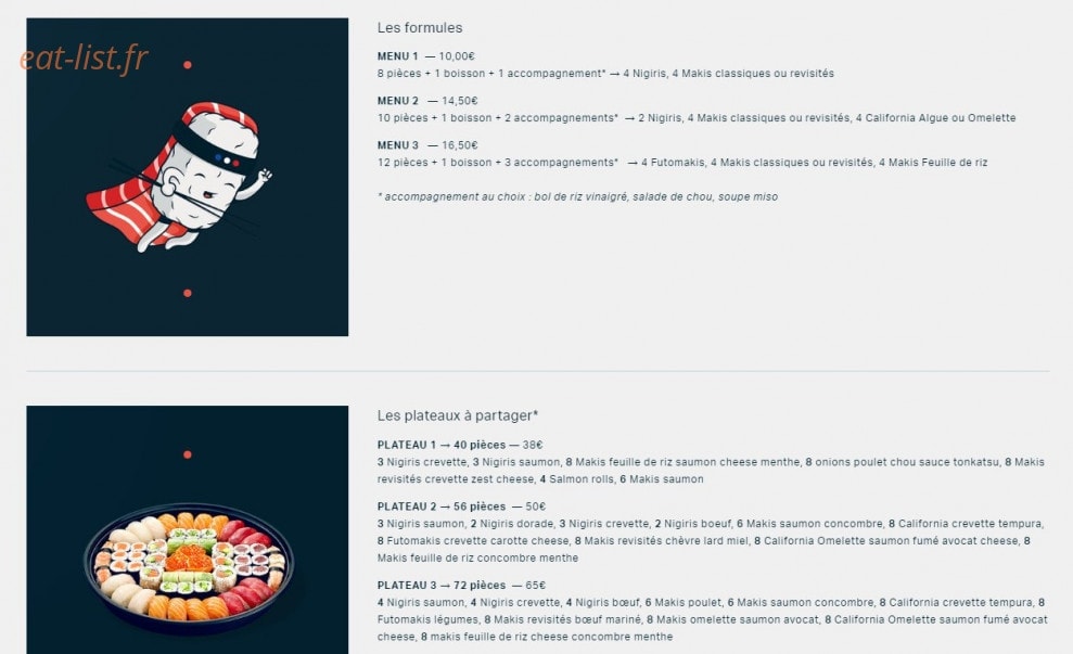 Carte et menu de Sushi Frenchy à Les Abrets — Les formules et plateaux à partager