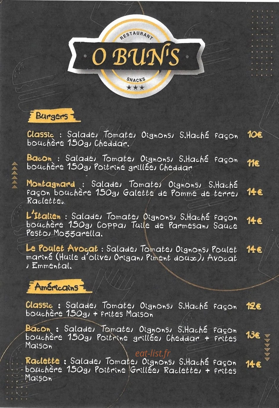 O Bun's — carte page 1
