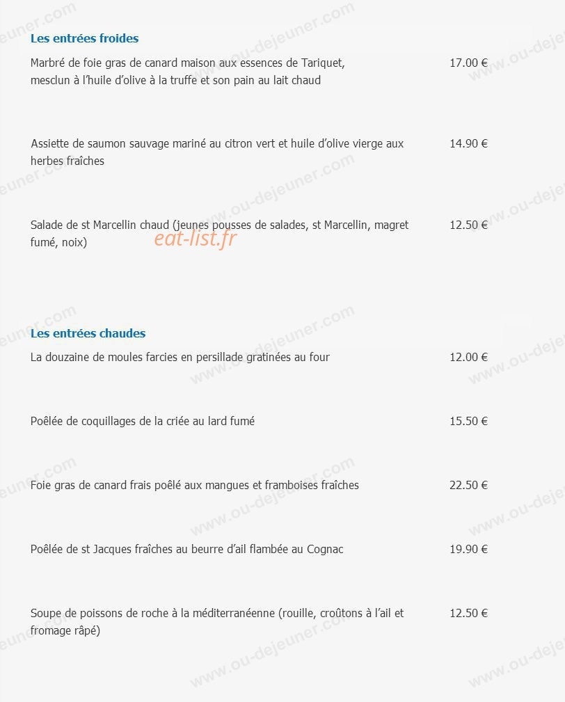 Restaurant L'Eden — carte page 1