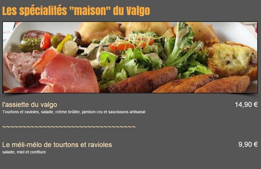 Restaurant Le Valgo — carte page 2