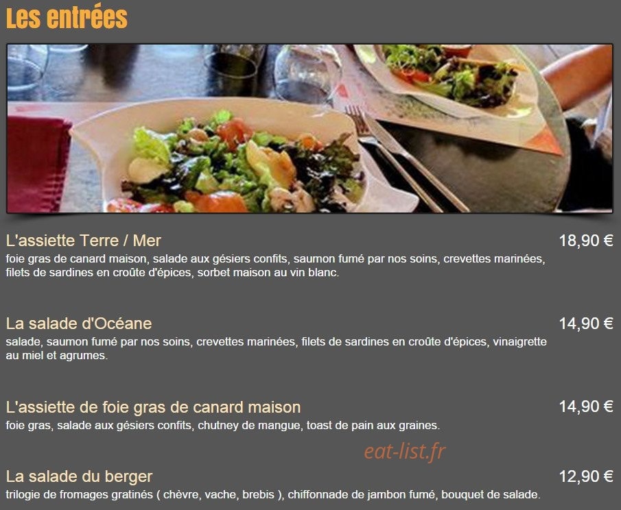 Restaurant Le Valgo — carte page 1