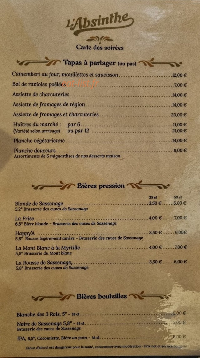 Absinthe — carte page 1