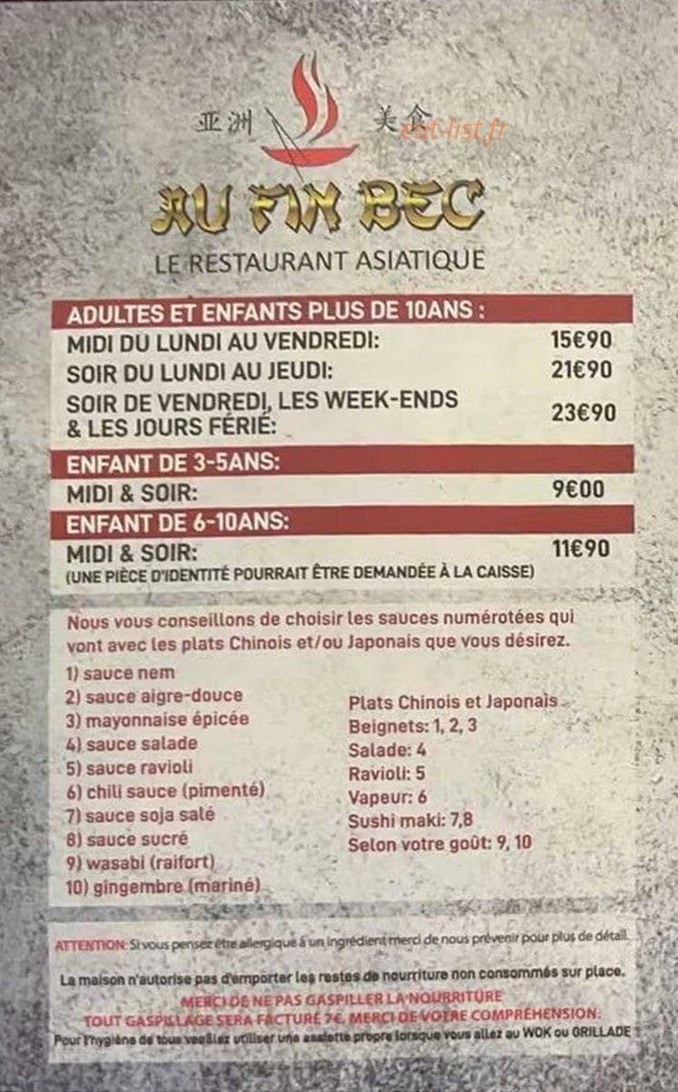 Au Fin Bec — carte page 1