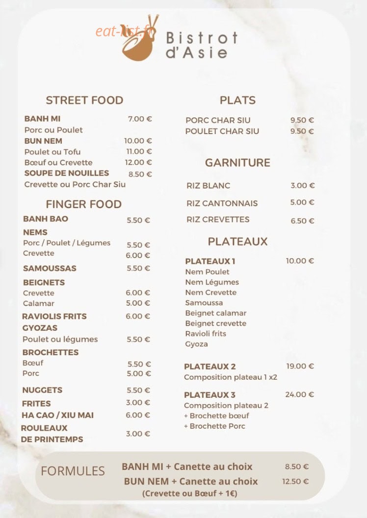 Bistrot d'asie — carte page 1