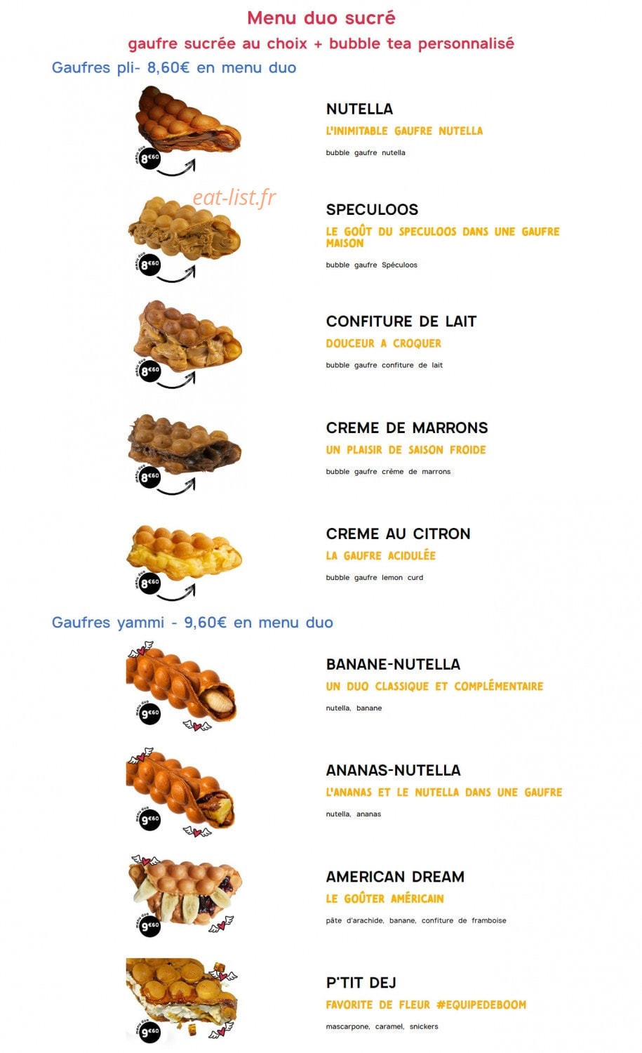 Bubble Boom Café — carte page 1