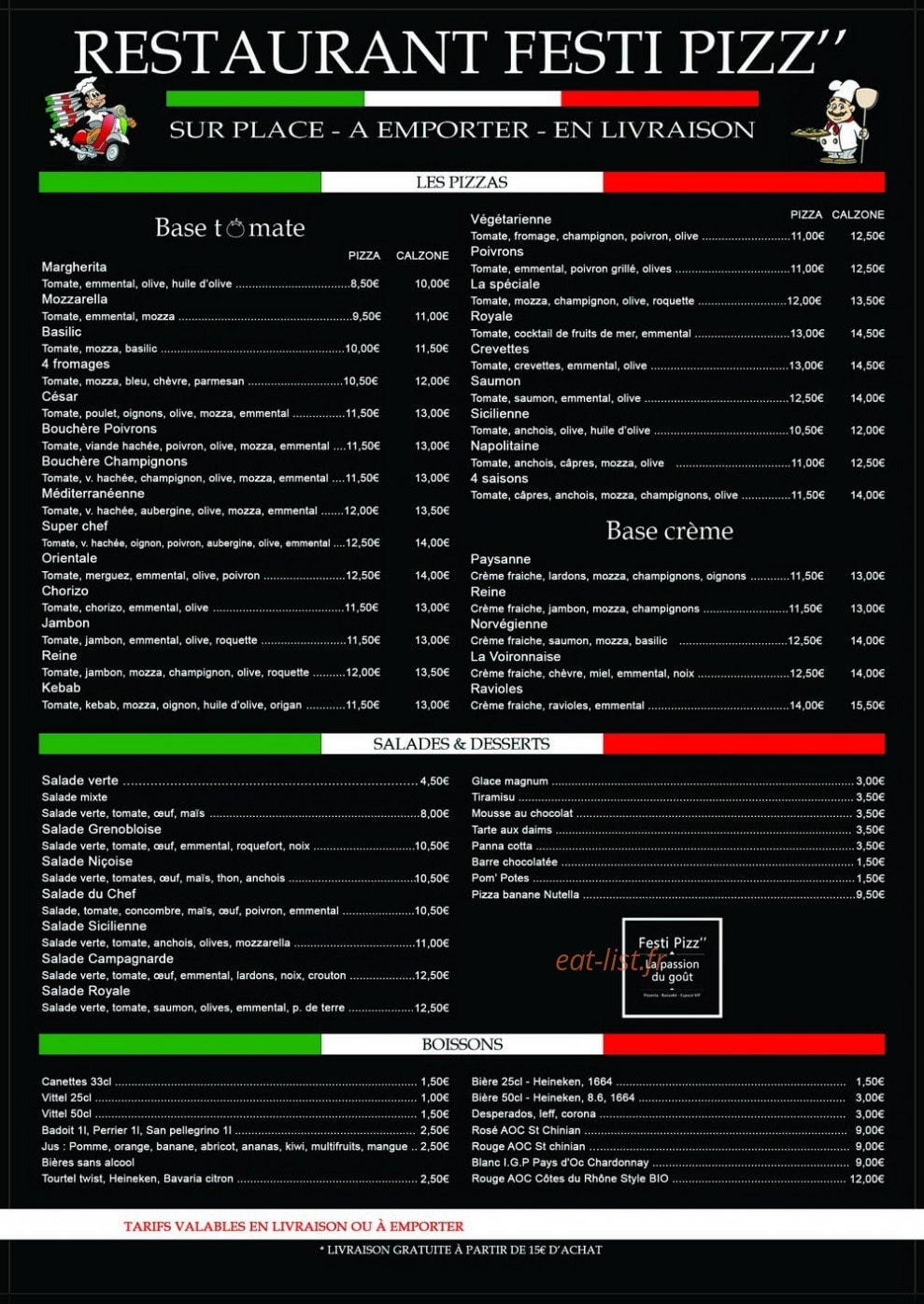 Festi Pizz" — carte page 1