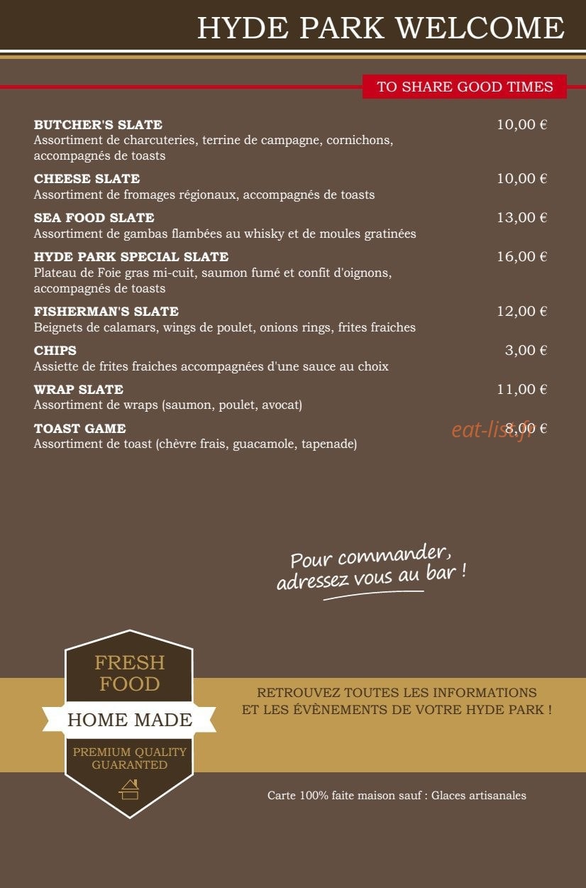Hyde park Public House — carte page 14