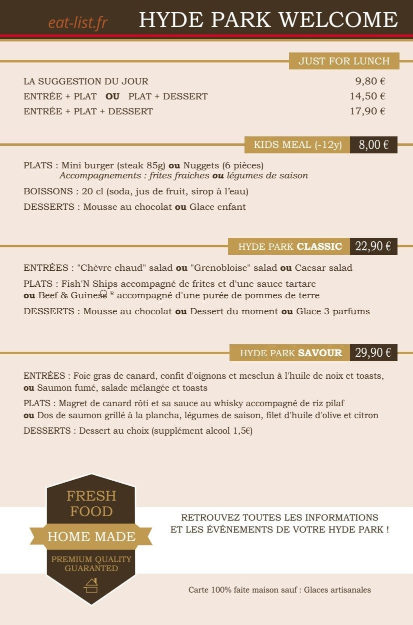 Hyde park Public House — carte page 3