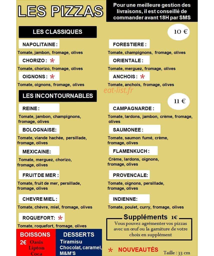 Italian pizza saveurs — carte page 1