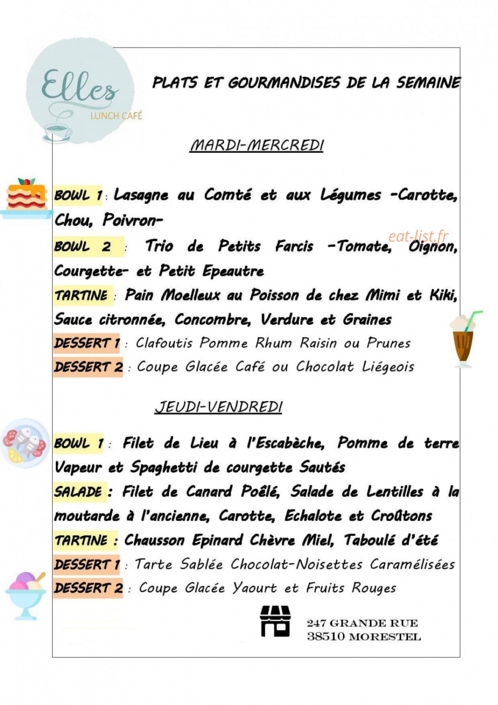 Elles Lunch Café — carte page 1