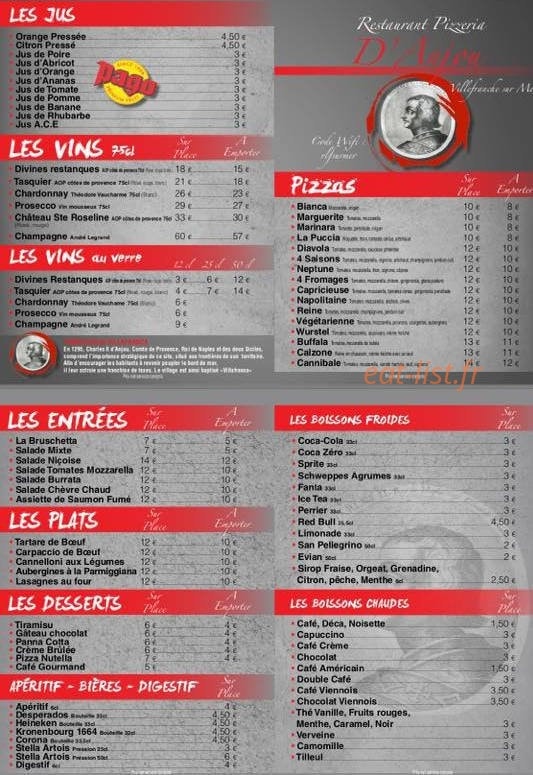Restaurant d'Anjou — carte page 1
