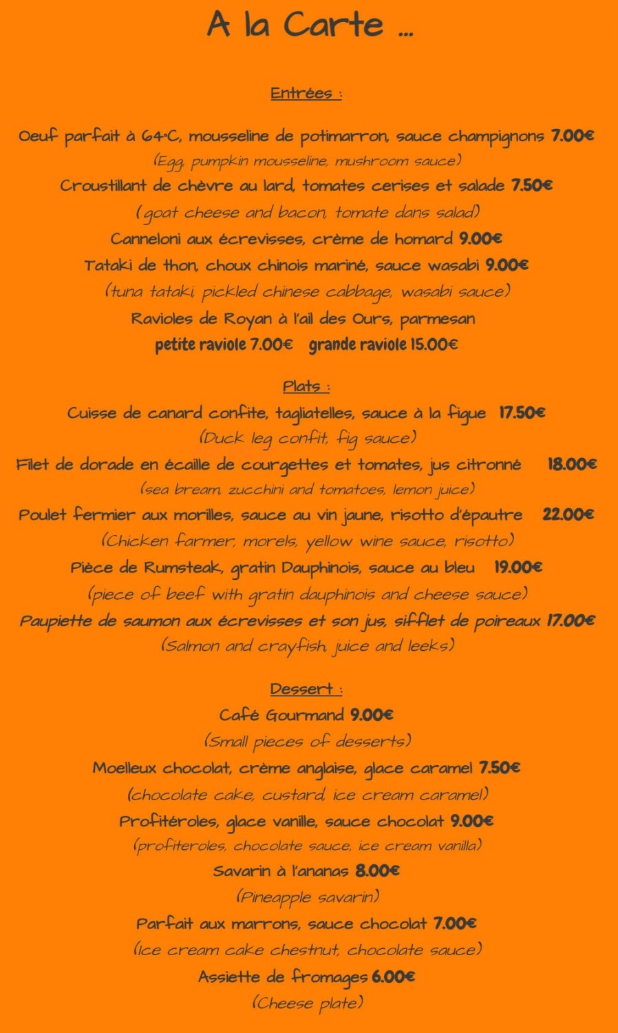 Restaurant Le Cristal — carte page 1
