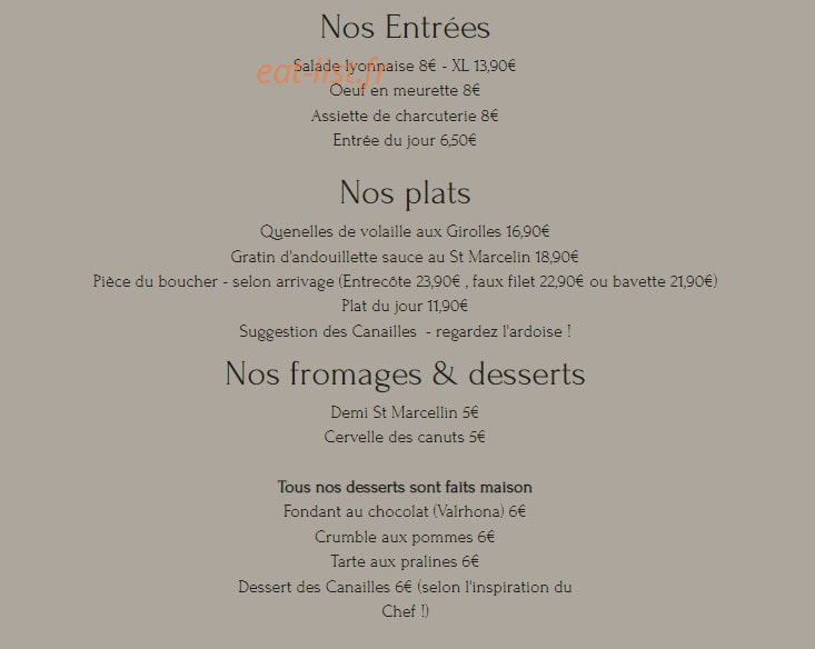 Les Canailles — carte page 1
