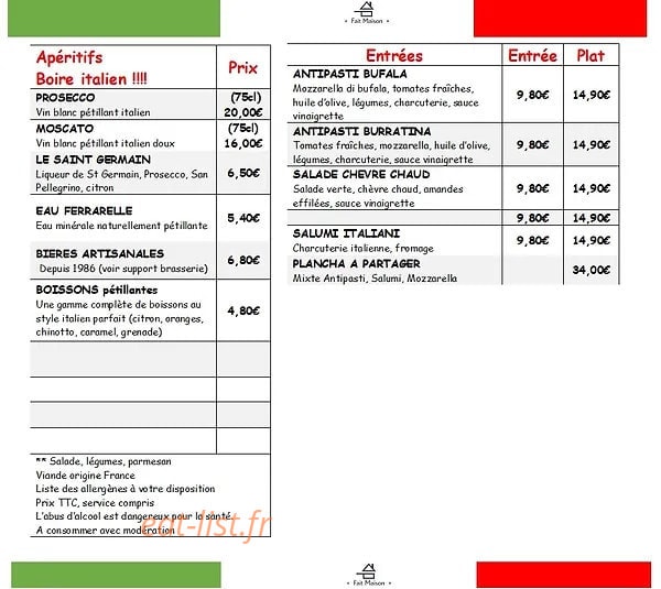 Osteria La Bufala — carte page 1