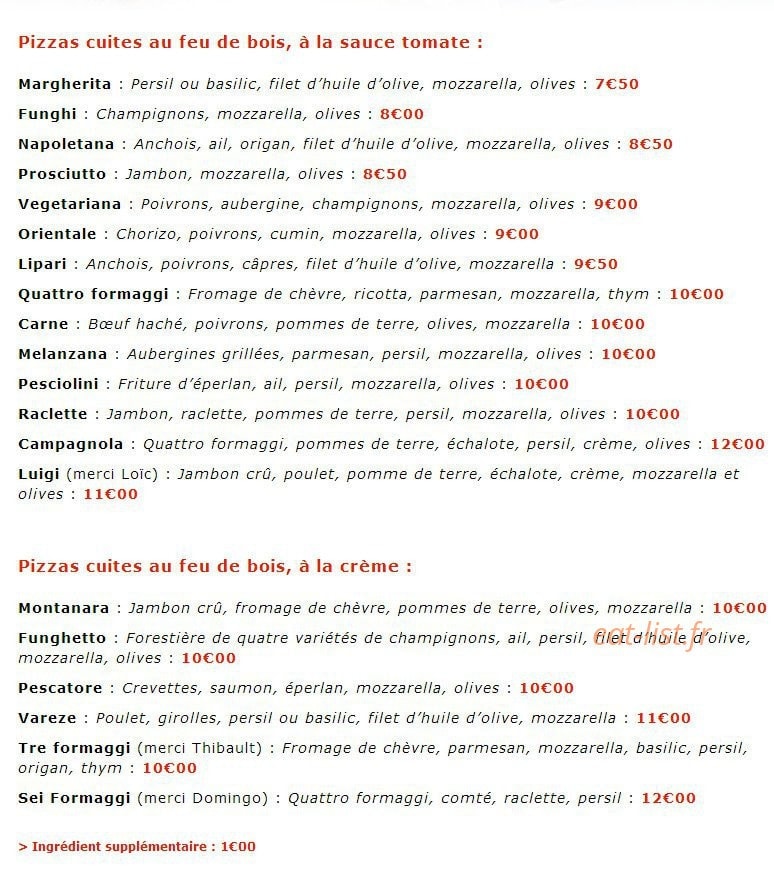 Pizza Varèze — carte page 1
