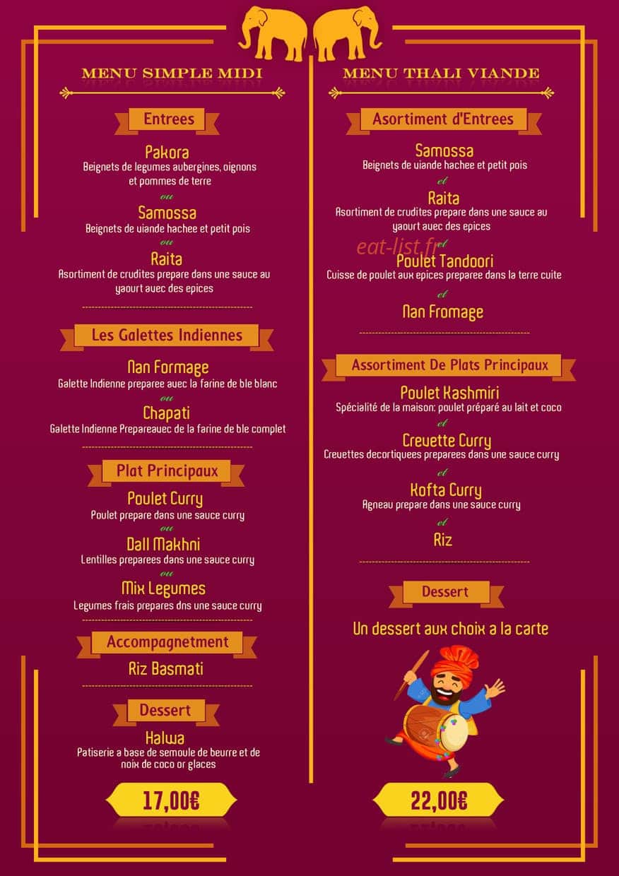 Le Bombay Restaurant — carte page 5