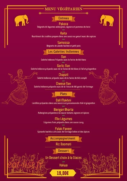 Le Bombay Restaurant — carte page 4