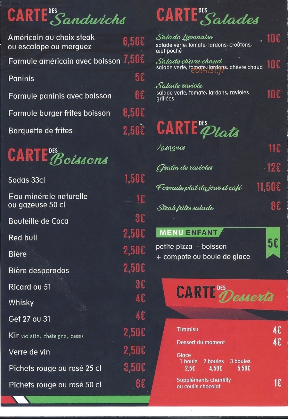 Francky Pizza — carte page 4