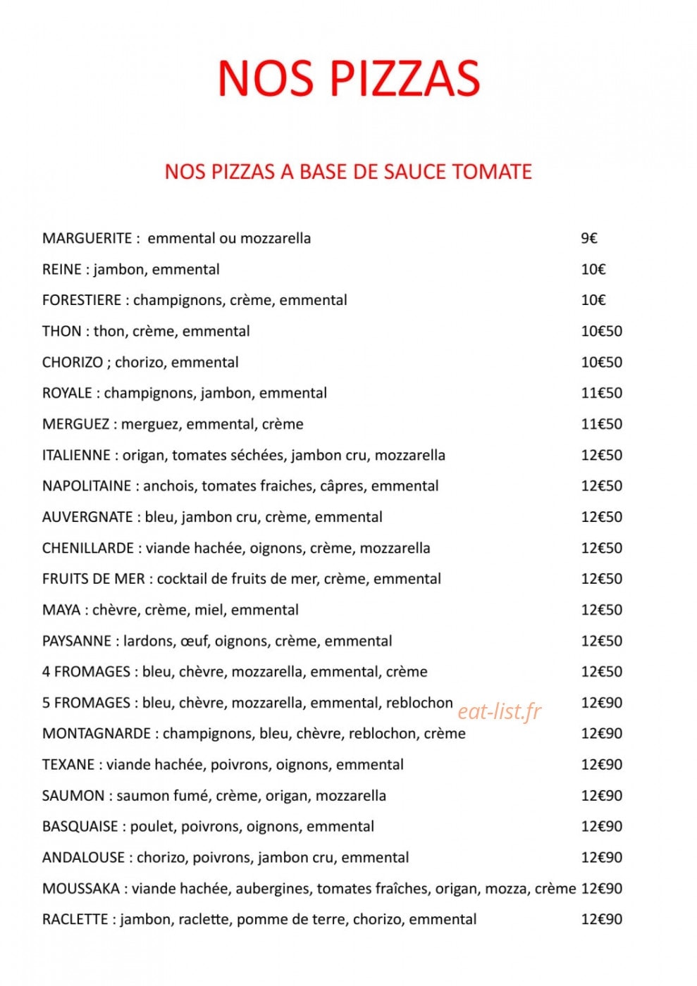 Pizza Chenillarde — carte page 1