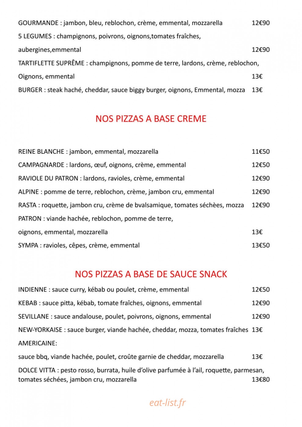 Pizza Chenillarde — carte page 2