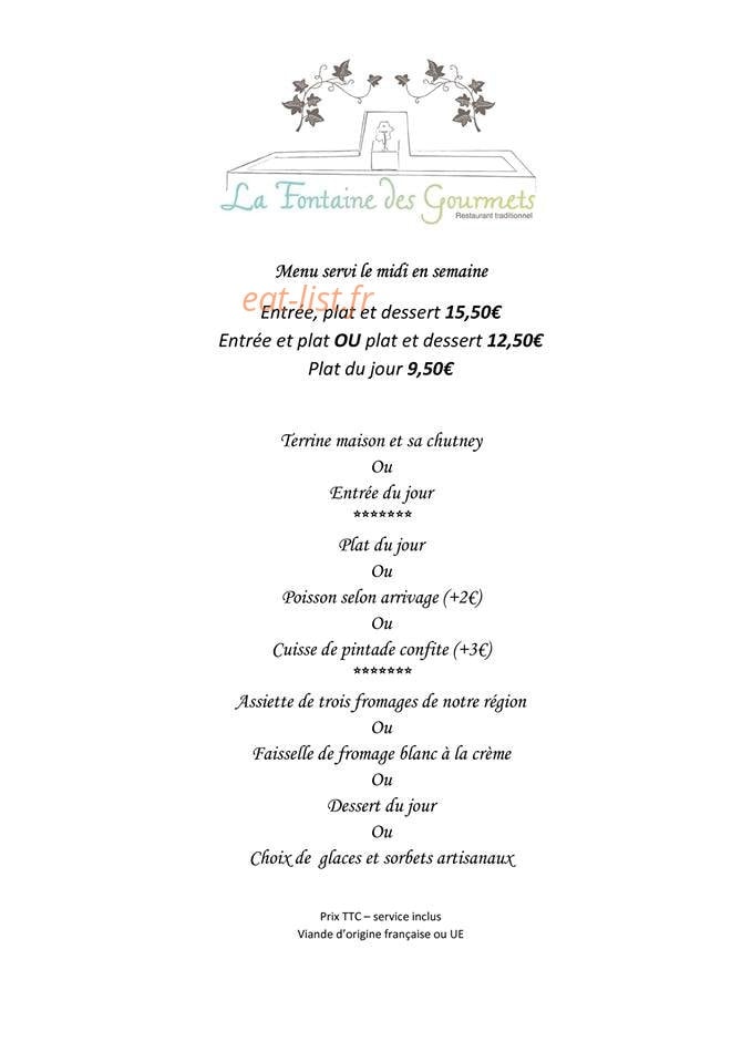La Fontaine des Gourmets — carte page 1