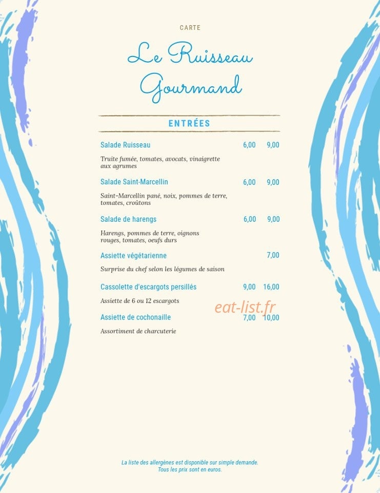Le Ruisseau Gourmand — carte page 1