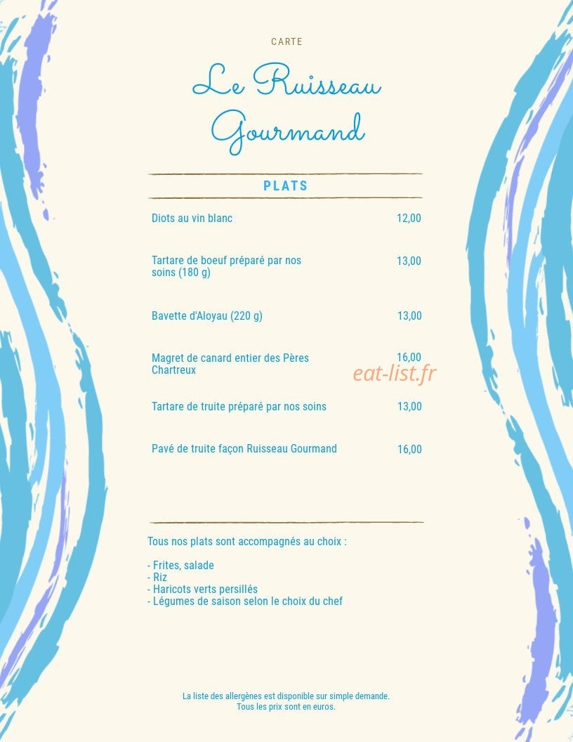 Le Ruisseau Gourmand — carte page 2