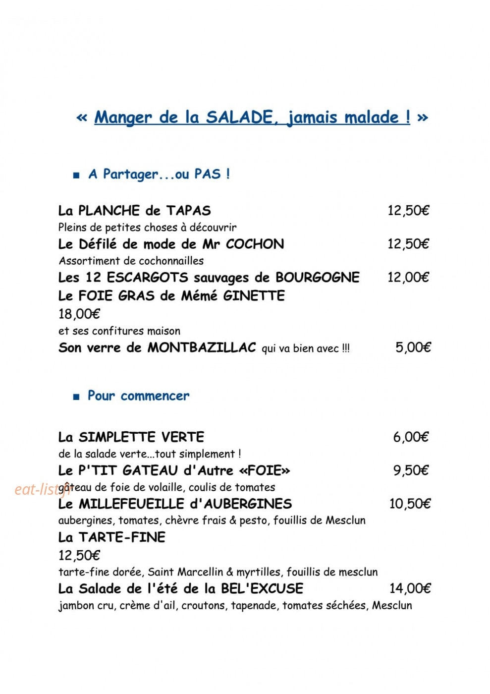 La Bel Excuse — carte page 1