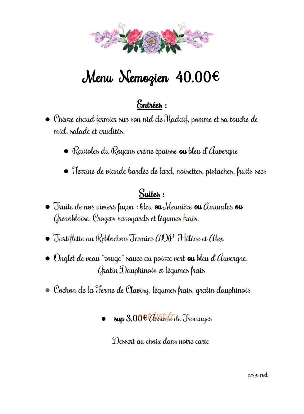 Auberge Nemoz — carte page 1