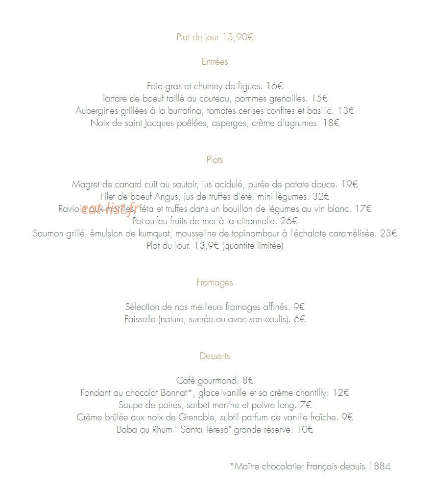 Carte et menu de Le petit boudoir à Saint Etienne de Saint Geoirs — A la carte