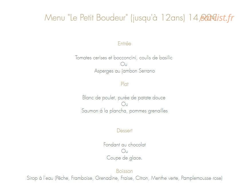 Carte et menu de Le petit boudoir à Saint Etienne de Saint Geoirs — Menu le petit boudeur