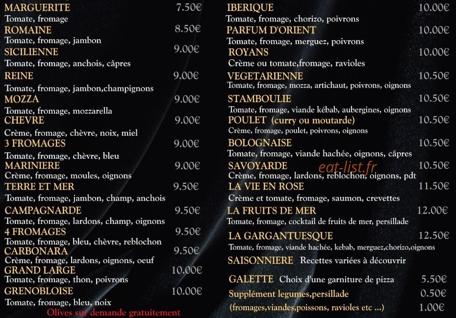 Carte et menu de Pizzeria des halles à Saint Etienne de Saint Geoirs — La carte