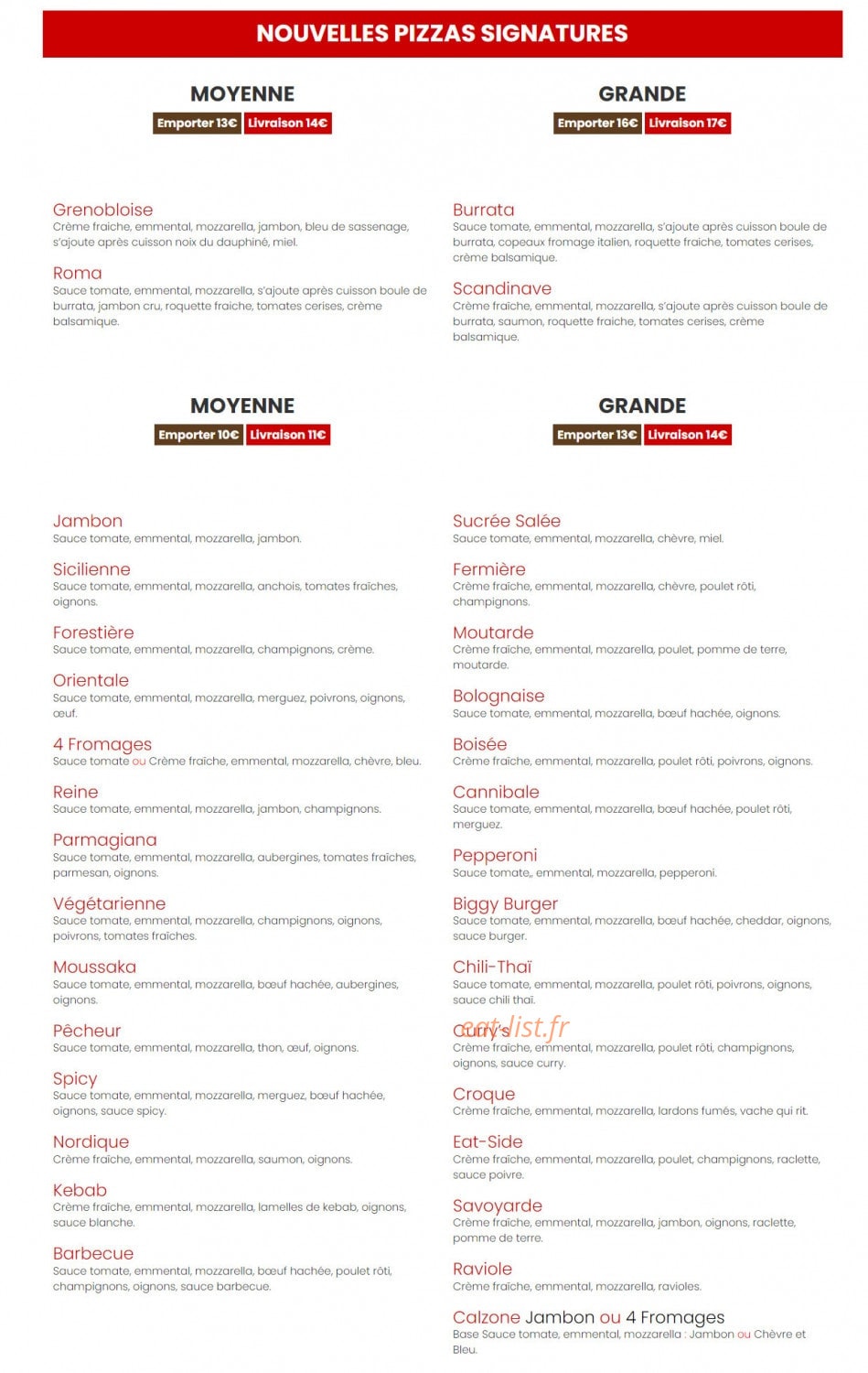 Barak'a Pizza — carte page 2