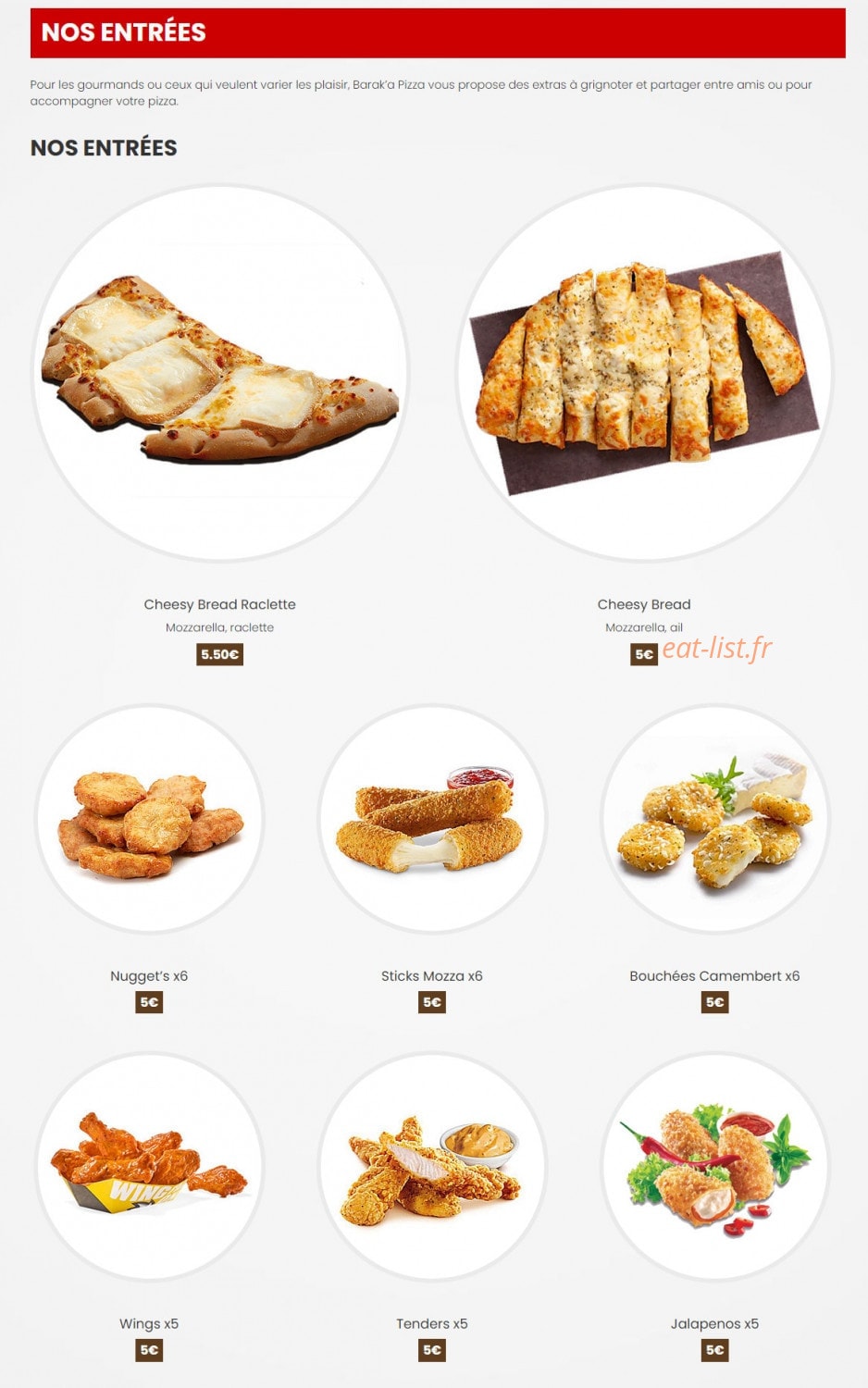 Barak'a Pizza — carte page 1