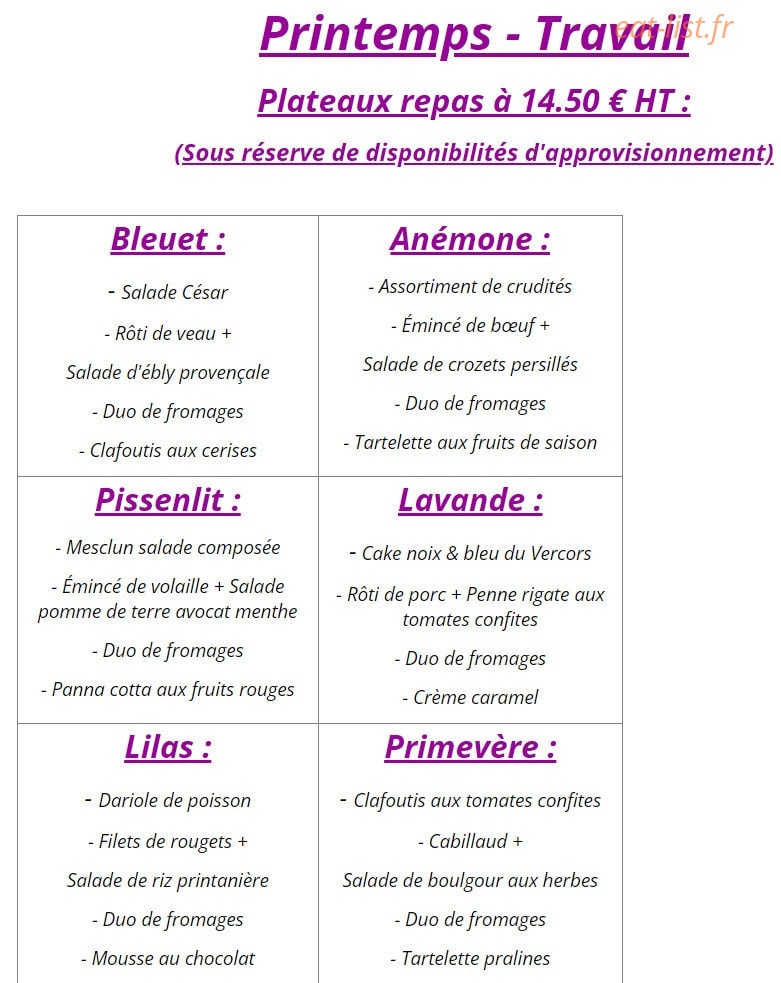 Gaillard Traiteur — carte page 1