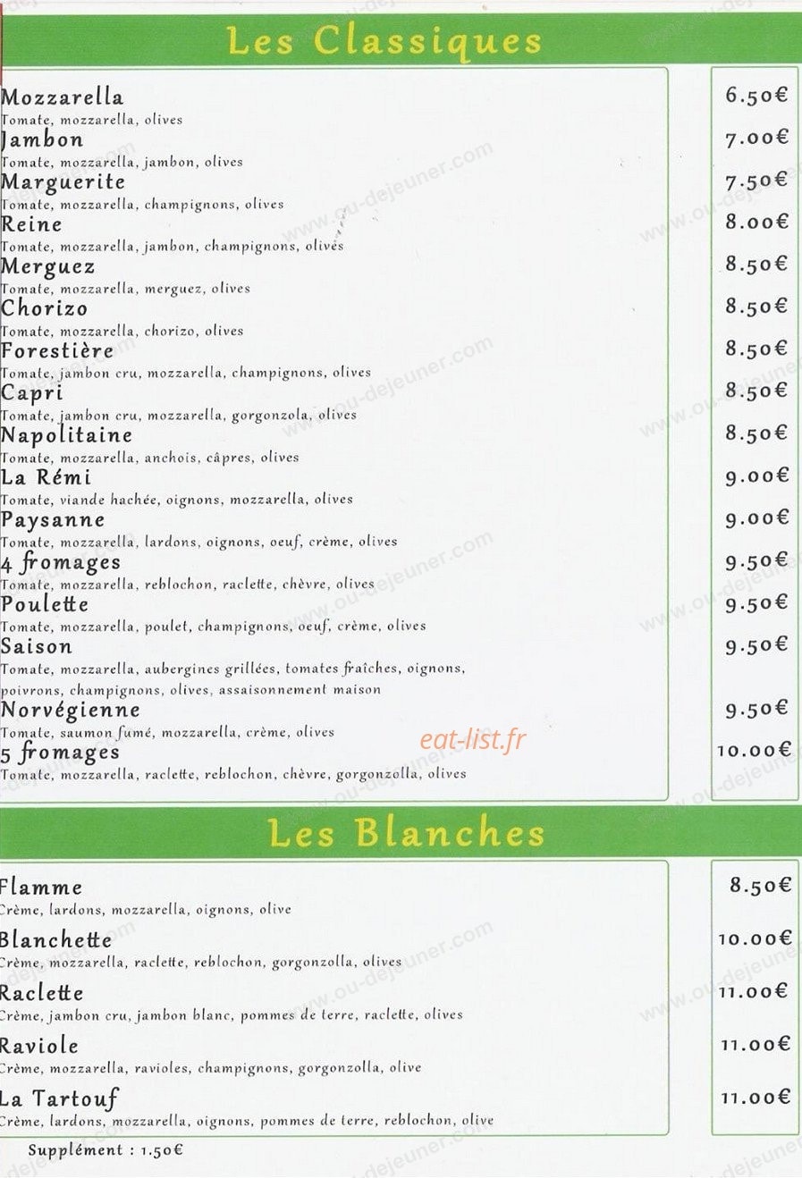 J Charles Pizza — carte page 2