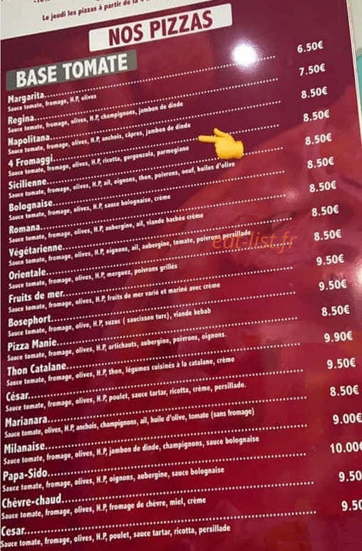 Papa sido pizzeria — carte page 1