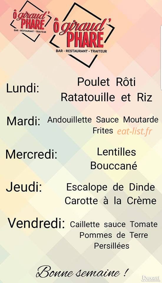 Carte et menu de O Giraud' Phare à Saint Geoire en Valdaine — exemple Menus de la semaine