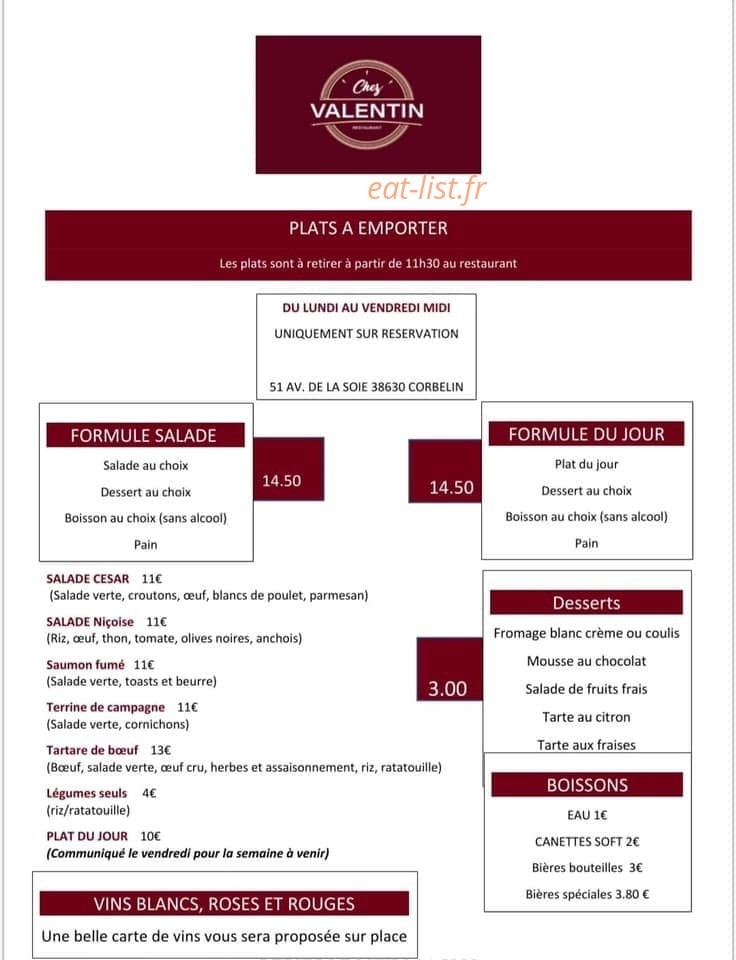 Chez Valentin — carte page 1