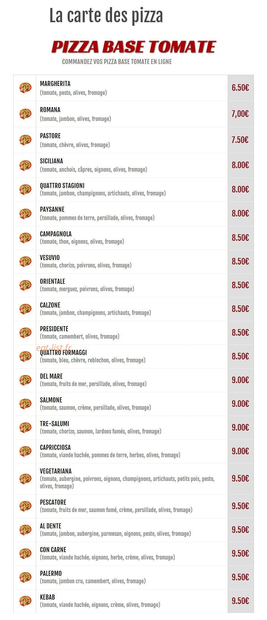 Carte et menu de Aldente à Les Avenières Veyrins-Thuellin — Les pizzas à base tomate