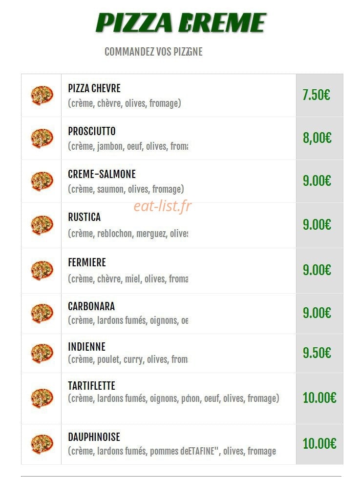 Carte et menu de Aldente à Les Avenières Veyrins-Thuellin — Les pizzas à base crème