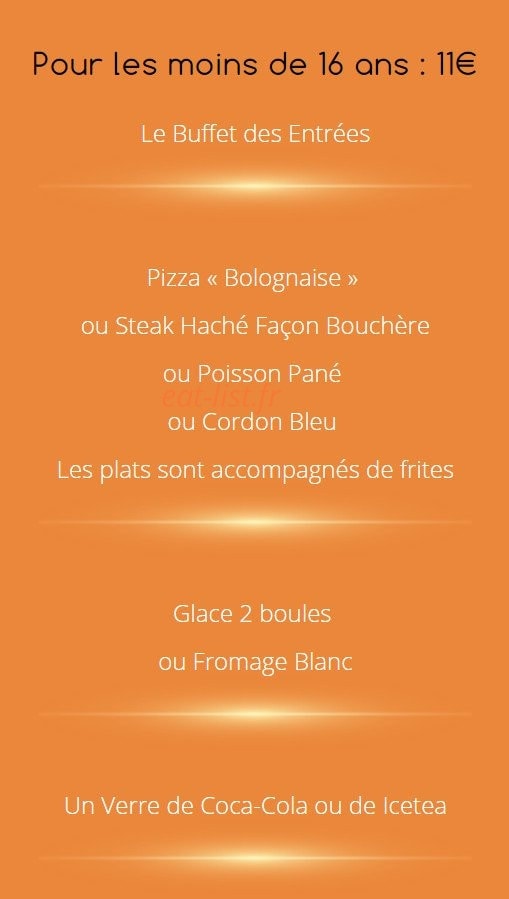 Carte et menu de Auberge des Avenières à Les Avenières Veyrins-Thuellin — Le menu pour les moins de 16 ans